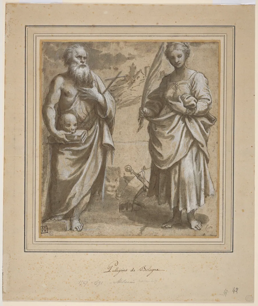 Saint Jerome and Saint Catherine of Alexandria Standing in a Landscape by Girolamo da Treviso the Younger