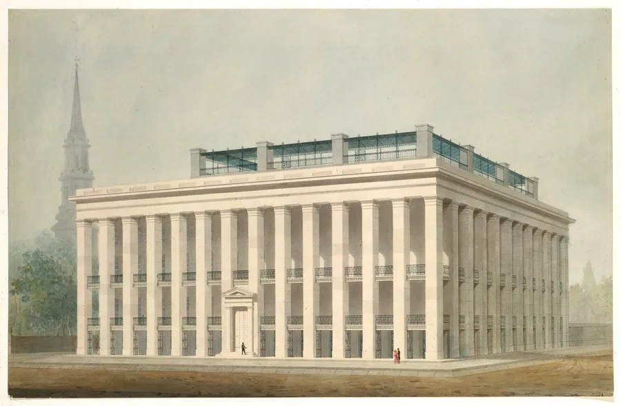 Proposal for Astor House (Park Hotel), New York (perspective) by Ithiel Town