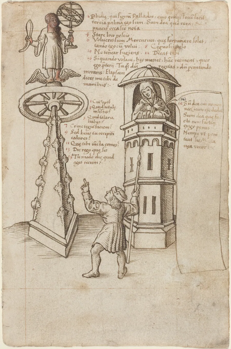 The Statue of Opportunity, a Passer-by, and Remorse [fol. 8r] by French early 16th Century