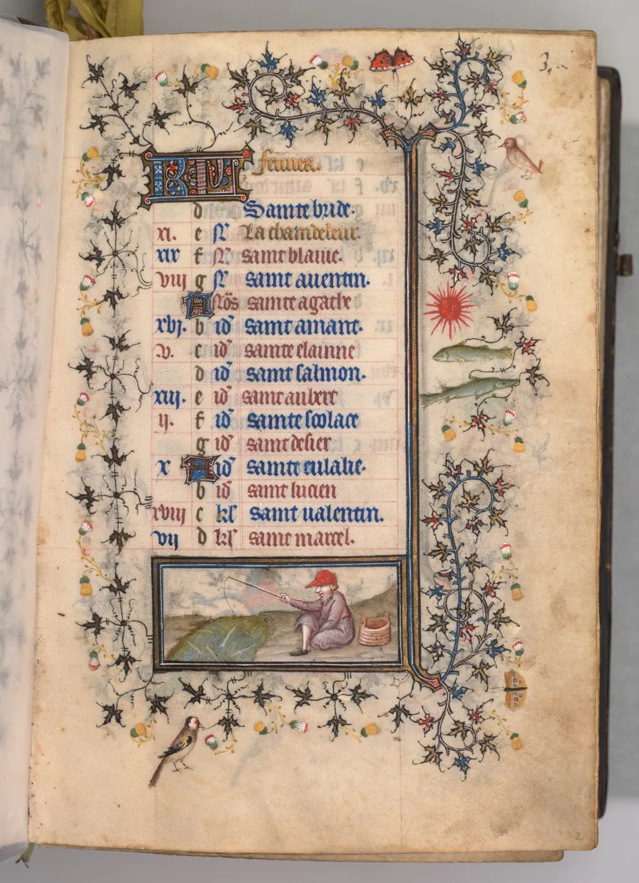 Hours of Charles the Noble, King of Navarre (1361-1425): fol. 2r, February by Master of the Brussels Initials and Associates