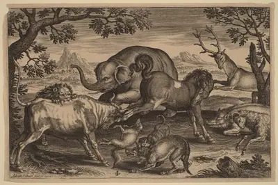 Lion, Bull, Fox, Wolf, Dog, Boar, Goat, Horse, Elephant and Deer