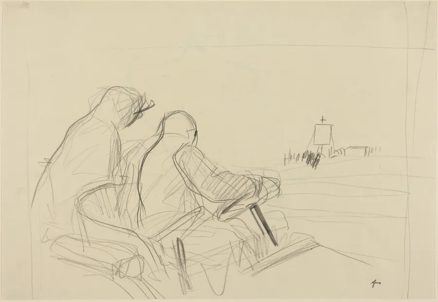 a) Chauffeur and Procession (recto); b) Two Sketches of Chauffeur and Passenger (verso) by Jean-Louis Forain