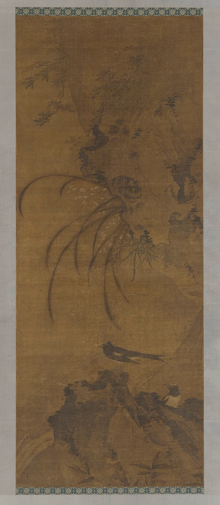 Two magpies under an orchid cliff by Possibly by Lü Ji (ca. 1420-ca. 1505)