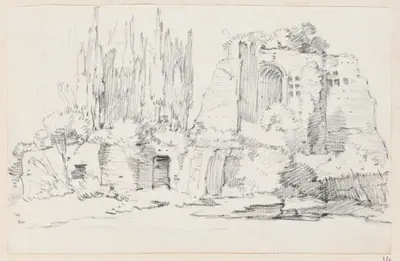 Roman Ruins with a Stand of Cypresses