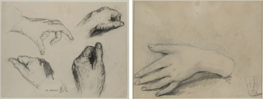 Study of Hands (recto); Study of a Woman's Hand (verso) by Théodule Ribot