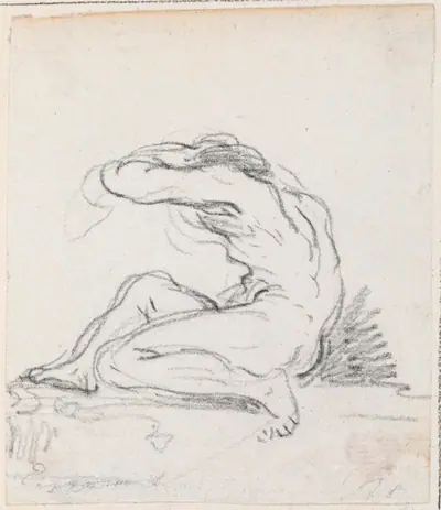 Seated Male Nude with Arm over Head, Seen from the Side