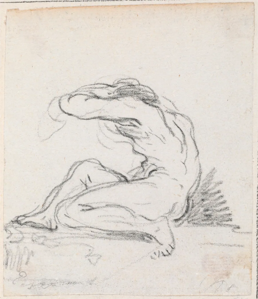 Seated Male Nude with Arm over Head, Seen from the Side by Hubert Robert