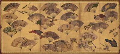 Screen with Scattered Fans 扇面散図屛風