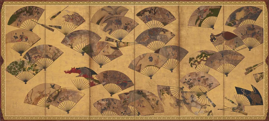Screen with Scattered Fans 扇面散図屛風 by Tawaraya Sotatsu 俵屋宗達 (fl. ca. 1600-1643)