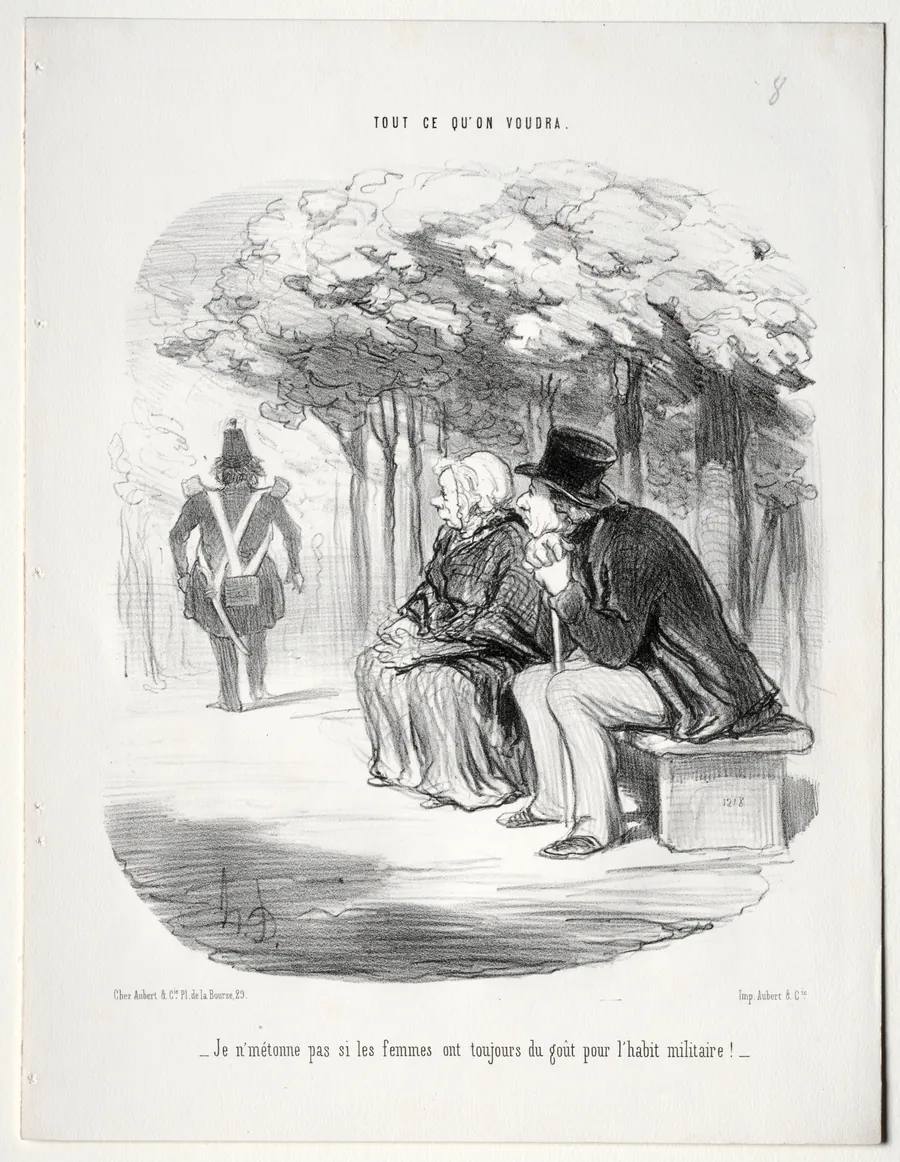 I am not surprised  women are still fond of men in uniform. by Honoré Daumier