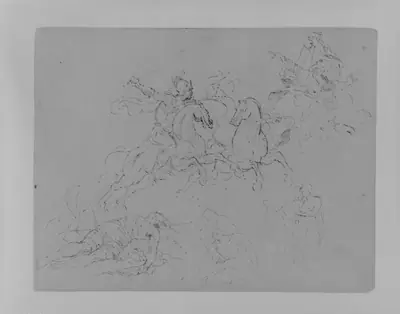Five Figure and Group Sketches, Including Two Battling Equestrains, and Dead Warior (from Sketchbook)