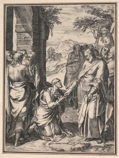 Copy of Cornelis Cort: Christ Giving the Key of the Church to Saint Peter