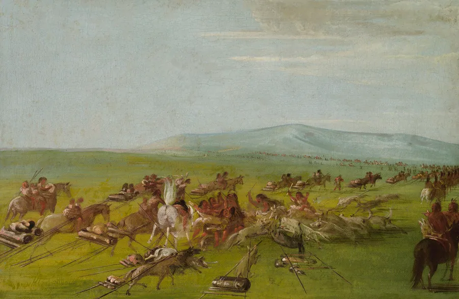 Comanche Moving Camp, Dog Fight Enroute by George Catlin, born Wilkes-Barre, PA 1796-died Jersey City, NJ 1872