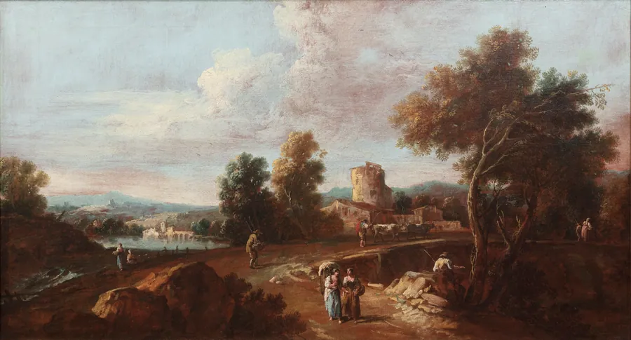 Italiensk landskab med figurer og kvæg by Giuseppe Zais