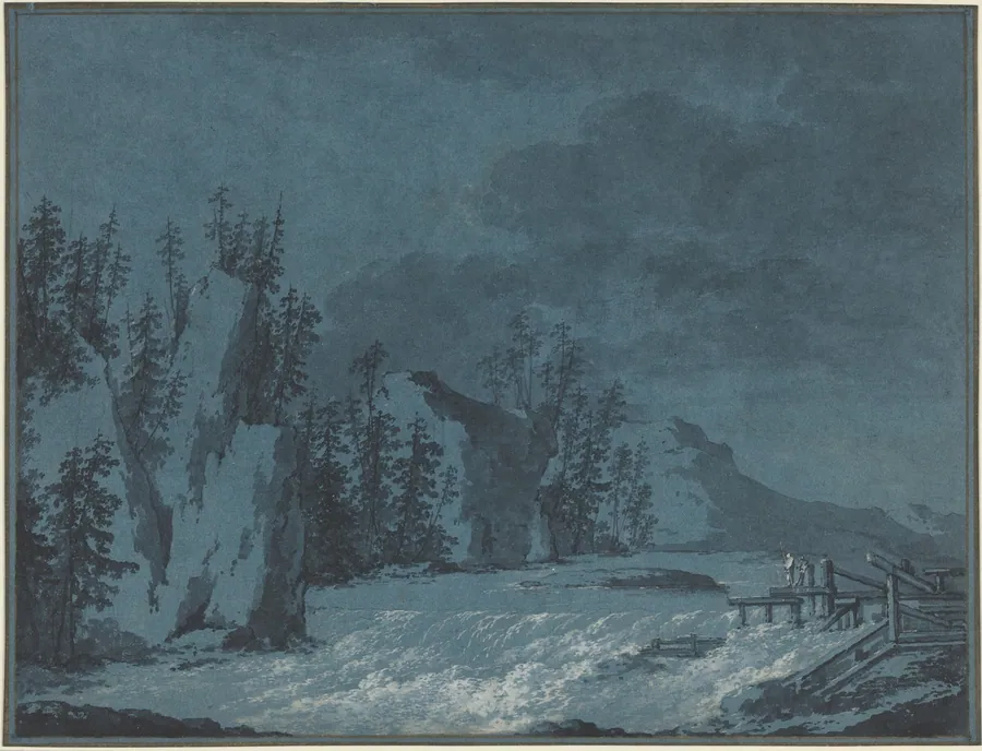 River Rapids by Wooded Cliffs by Claude-Louis Châtelet