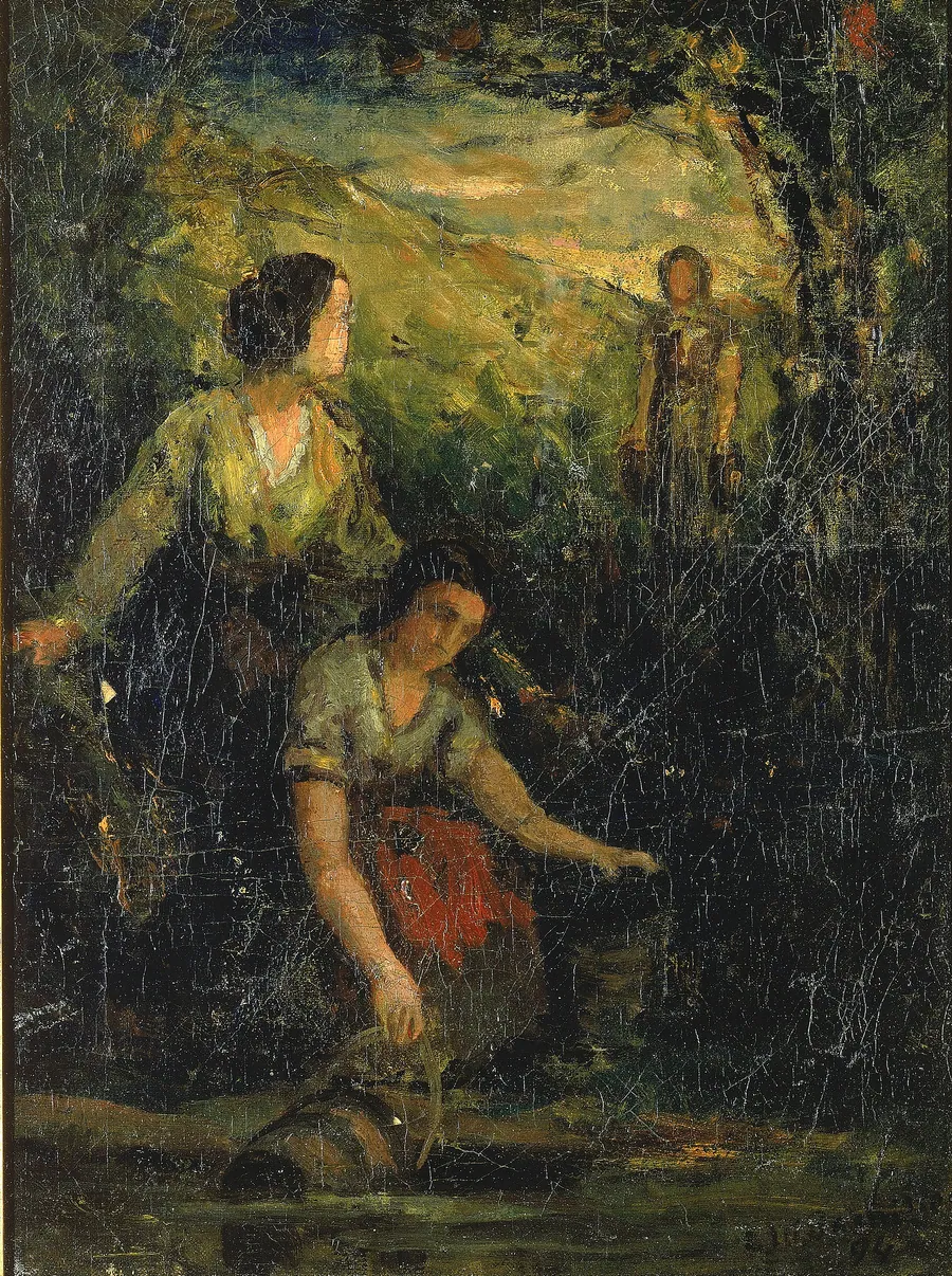 The Drinking Pool (three women at water) by Edward Mitchell Bannister, born St. Andrews, New Brunswick, Canada 1828-died Providence, RI 1901