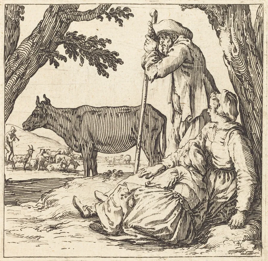 Peasant Couple with Cow by Jacques Callot