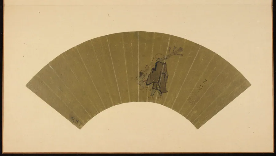 A peddler and a child looking at the moon by Hanabusa Itcho 英一蝶 (1652-1724)