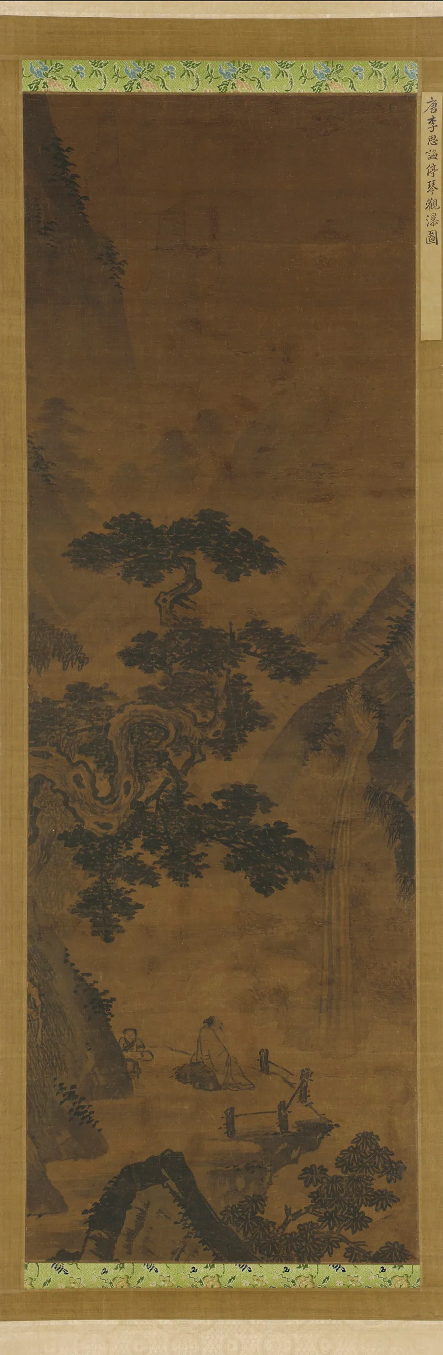 Stopping the Zither to Watch the Waterfall by Formerly attributed to Li Sihui (mid 7th-early 8th century)