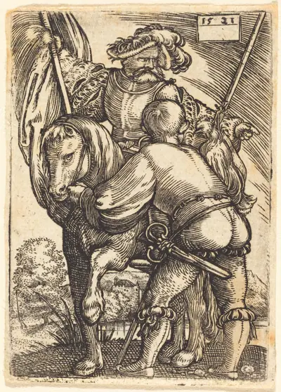 Riding Standard Bearer and Foot Soldier