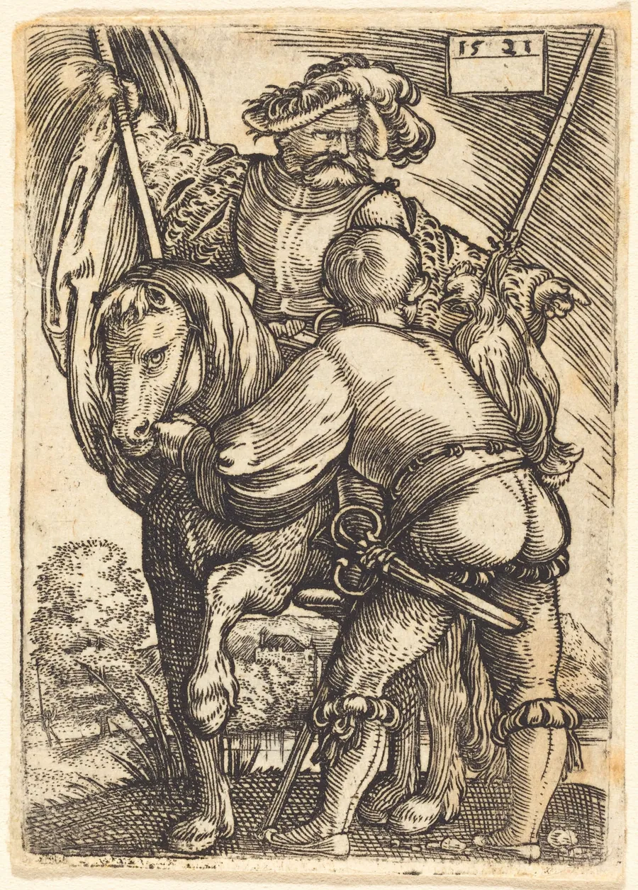 Riding Standard Bearer and Foot Soldier by Barthel Beham