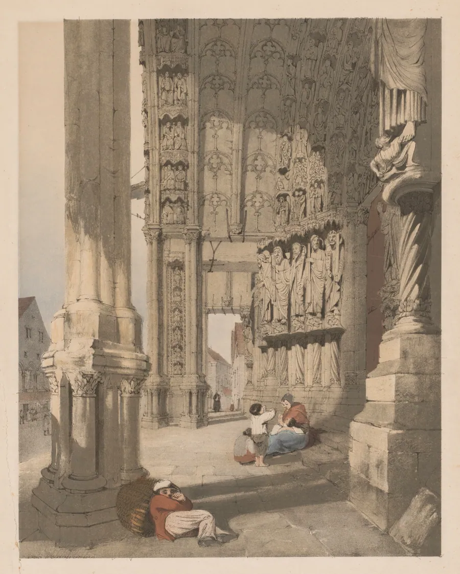 Picturesque Architecture in Paris, Ghent, Antwerp, Rouen, Etc.: South Porch of Chartres Cathedral, by Thomas Shotter Boys
