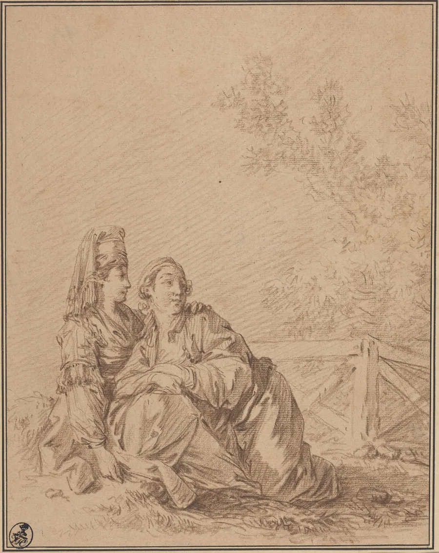 Two Russians Seated in Landscape by Jean-Baptiste Le Prince
