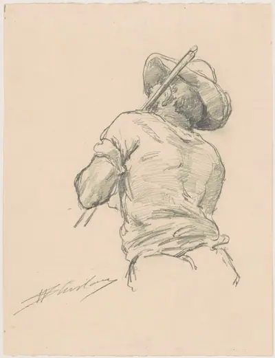 Back of a Man with Pole