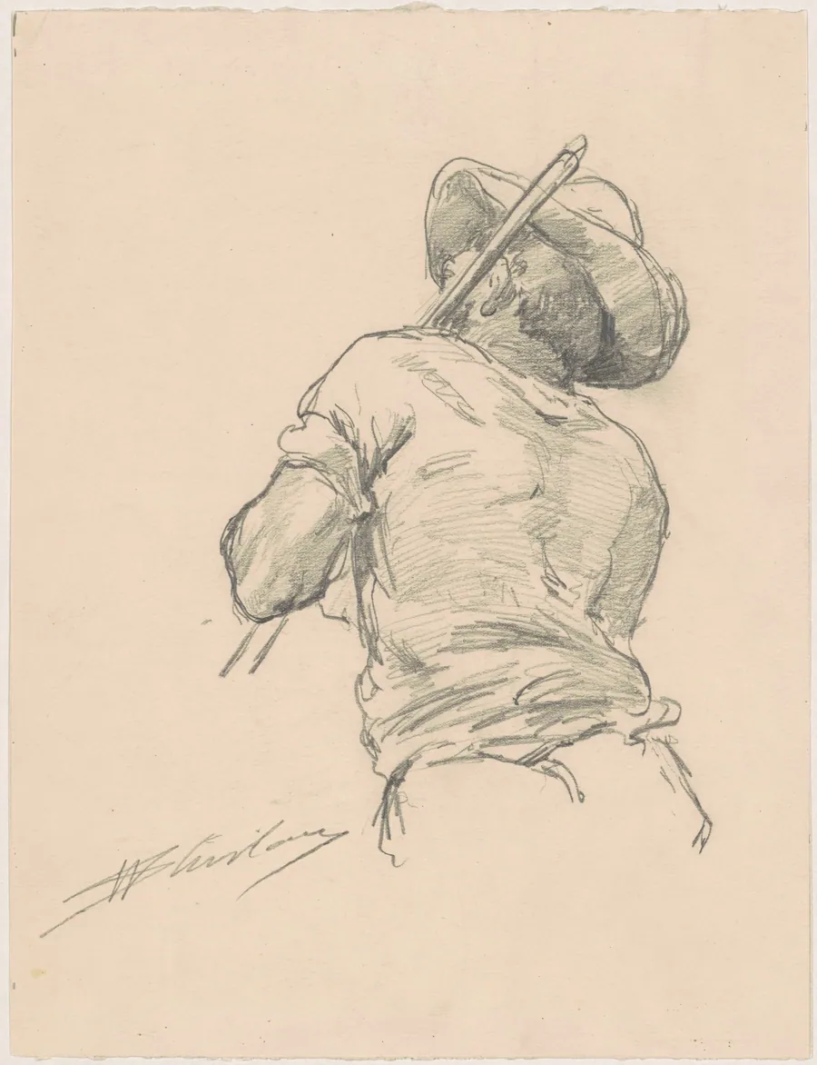 Back of a Man with Pole by Walter Shirlaw