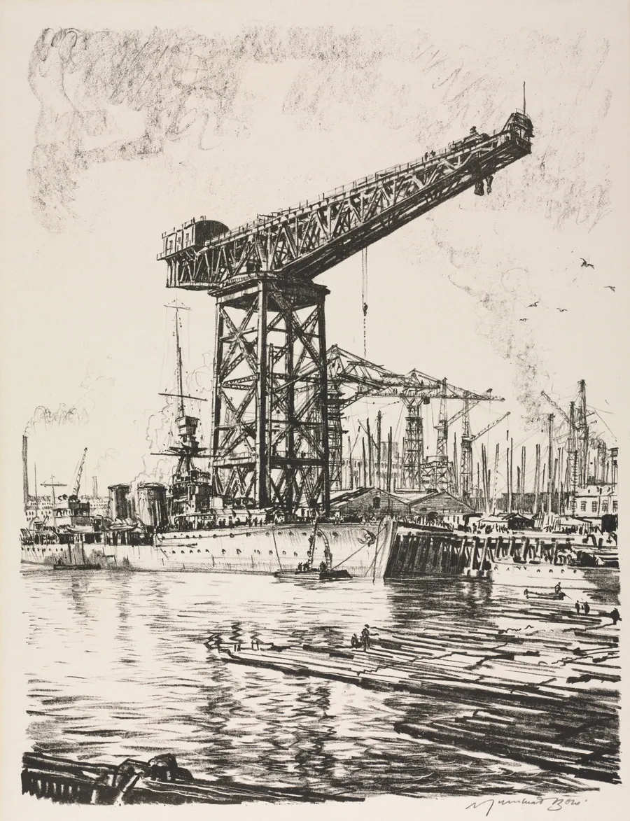 The Great War:  Britain's Efforts and Ideals; Building Ships:  A Fitting Out Basin by Muirhead Bone