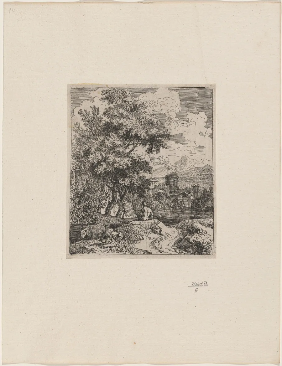 Shepherd with Cow and Two Sheep by Joachim Franz Beich