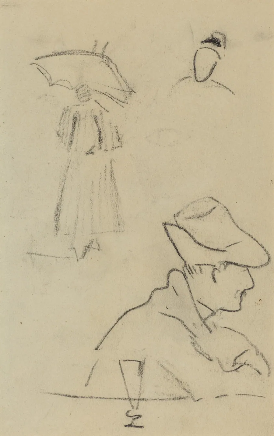 A Person Holding an Umbrella and a Seated Man with a Hat and a Glass [verso] by Paul Gauguin