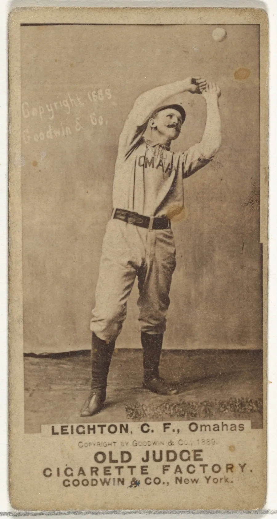 Leighton, Center Field, Omaha Omahogs/ Lambs, from the Old Judge series (N172) for Old Judge Cigarettes by Goodwin & Company