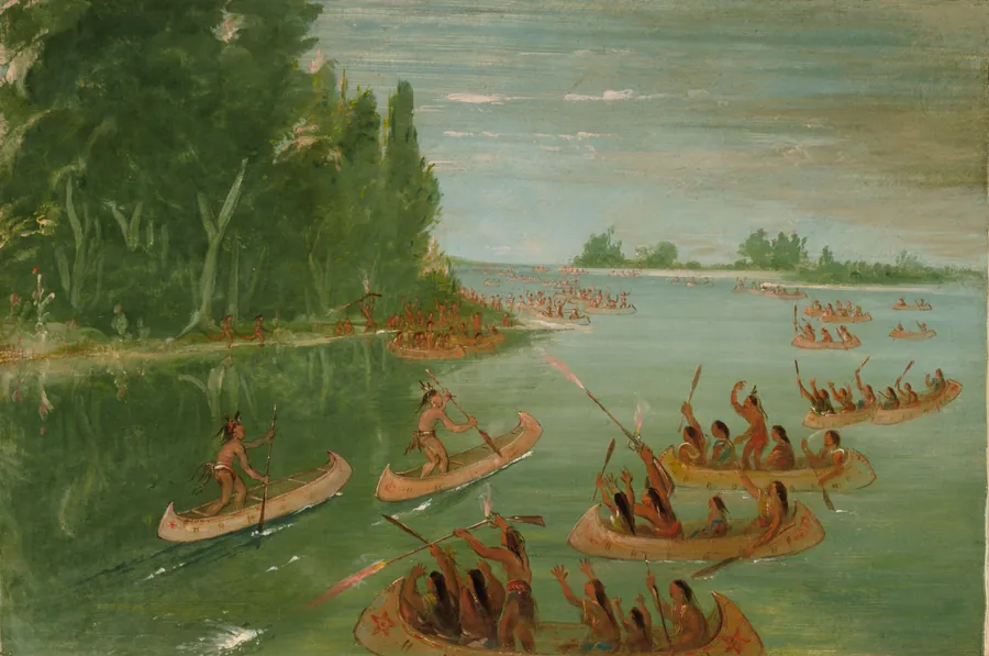 Canoe Race Near Sault Ste. Marie by George Catlin, born Wilkes-Barre, PA 1796-died Jersey City, NJ 1872