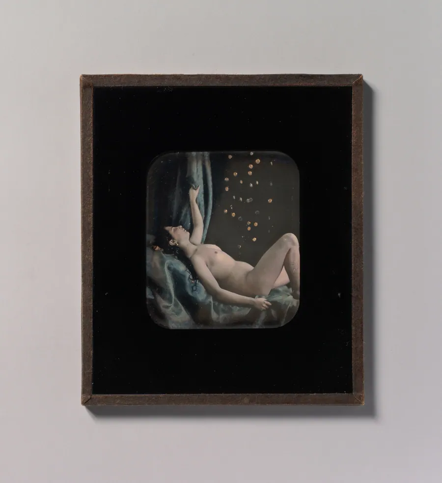 [Reclining Female Nude Posed as Danae] by Bruno Braquehais