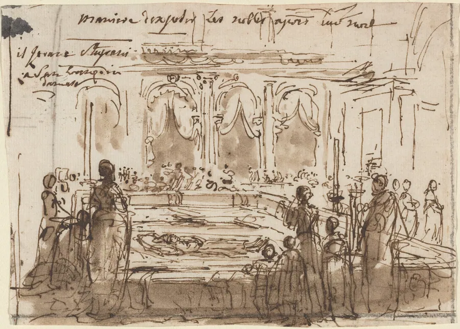 Maniere d'exposer les nobles apres leur mort by Gabriel de Saint-Aubin