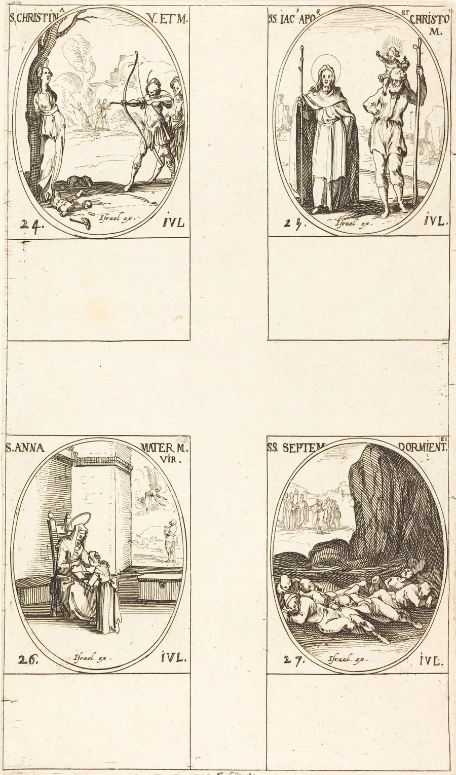 St. Christina; St. James, Apostle, and St. Christopher; St. Anne; Seven Sleepers of Ephesus by Jacques Callot