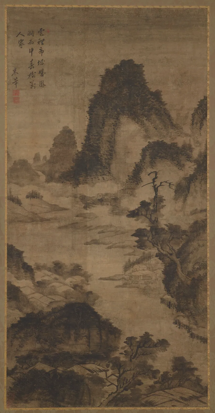 Landscape: mountains, a river, and buildings by Formerly attributed to Mi Fu (傳)米芾 (1052-1107)