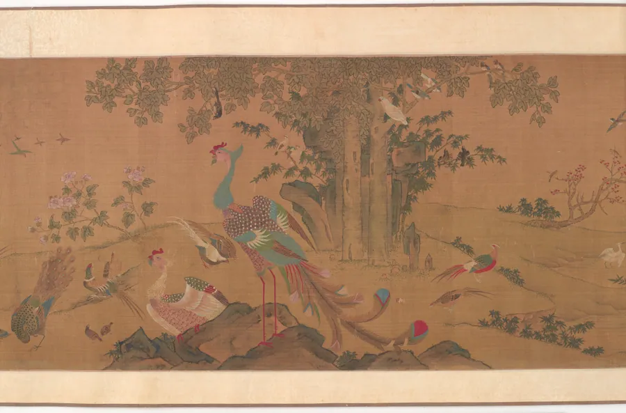 A hundred birds worship the phoenixes by Formerly attributed to Xu Xi (active mid-10th century)