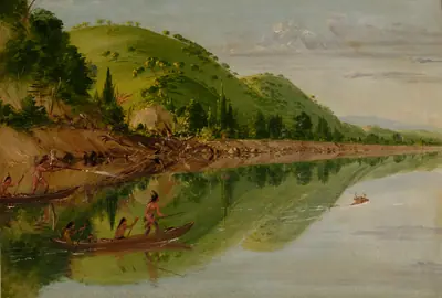 View on the St. Peter's River, Sioux Indians Pursuing a Stag in their Canoes