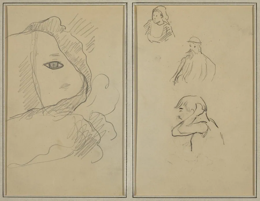 Eye and Part of Face; A Breton Woman and Two Men [recto] by Paul Gauguin