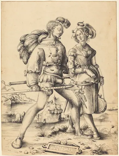 A Soldier Walking with a Camp Follower