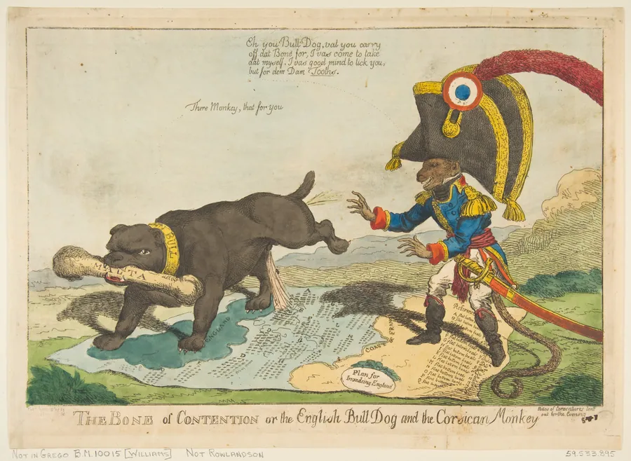 The Bone of Contention or the English Bull Dog and the Corsican Monkey by S. W. Fores