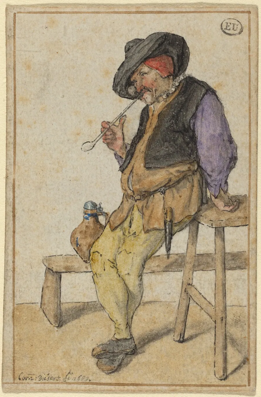 Peasant Smoking by Cornelis Dusart
