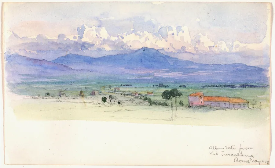 Alban Mountains from Via Tuscolana, Rome by George Elbert Burr, born Monroe Falls, OH 1859-died Phoenix, AZ 1939
