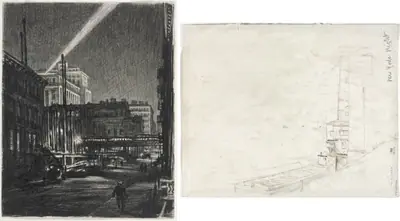New York Night (recto) Study for New York Night (verso)