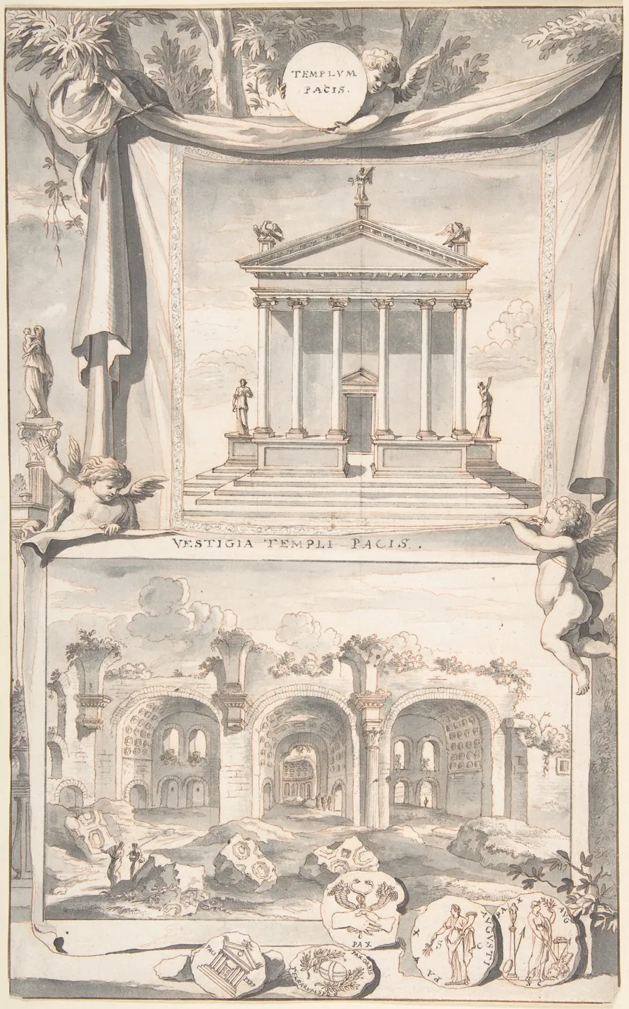 A Reconstruction of the Templum Pacis (above) and a View of the Ruins (below) by Jan Goeree