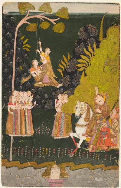 Maharaja Abhai Singh of Marwar (reigned 1724–49), Equestrian, Watching Girls Swinging at the Teej Festival
