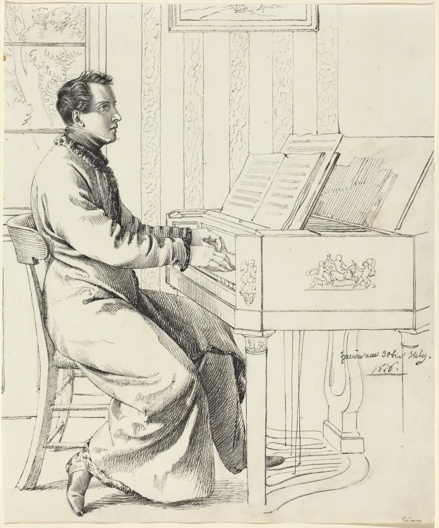 The Artist's Brother-in-Law, Ludwig Hassenpflug, Preparing to Play the Piano by Ludwig Emil Grimm