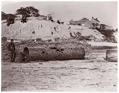 Smokestack of Confederate Ram Merrimac at Richmond/Remains of Ironclad Ram "Virginia #2", April, 1865